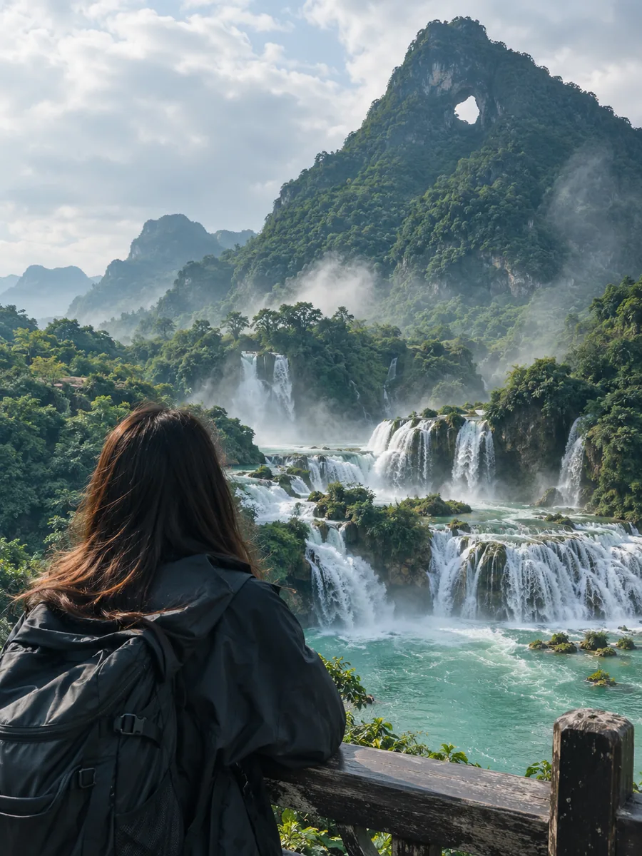 View at Ban Gioc Waterfall and Angel Eye Mountain